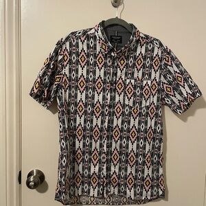 Tribal Print Short Sleeve Shirt - Black, White, Yellow, Pink